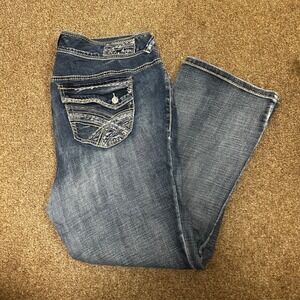 Ariya Jeans Womens Medium Wash Bootcut Denim Embellished Sequin Flap Pocket Y2K